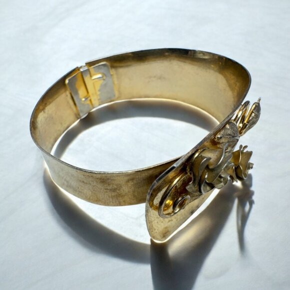 Light Weight Metal Clamper Bracelet Gold Tone 3D Roses *read* - Picture 4 of 6